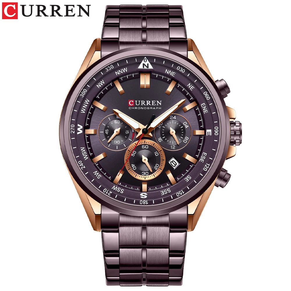 CURREN Men’s Watch – Trendy watch from a leading brand, luxury model, water-resistant, stainless steel, sporty style, quartz chronograph