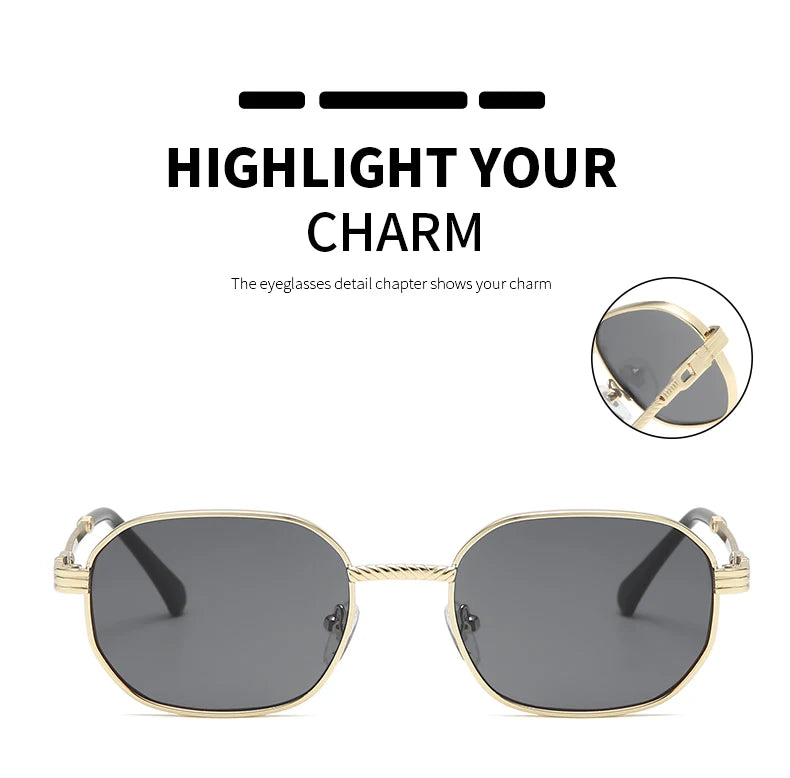 1/3pcs Fashion Rectangle Sunglasses Women UV400 Thread Design Metal Frame Sun Glasses Trendy Punk Style Black Gold Shade Unisex