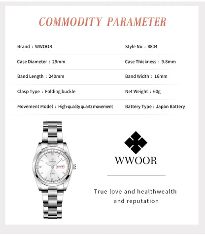 Montre Femme 2024 WWOOR Fashion Ladies Watches Waterproof Quartz Silver Clock Women Automatic Date Dress Wrist Watch Reloj Mujer