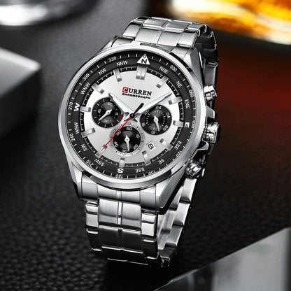 CURREN Men’s Watch – Trendy watch from a leading brand, luxury model, water-resistant, stainless steel, sporty style, quartz chronograph