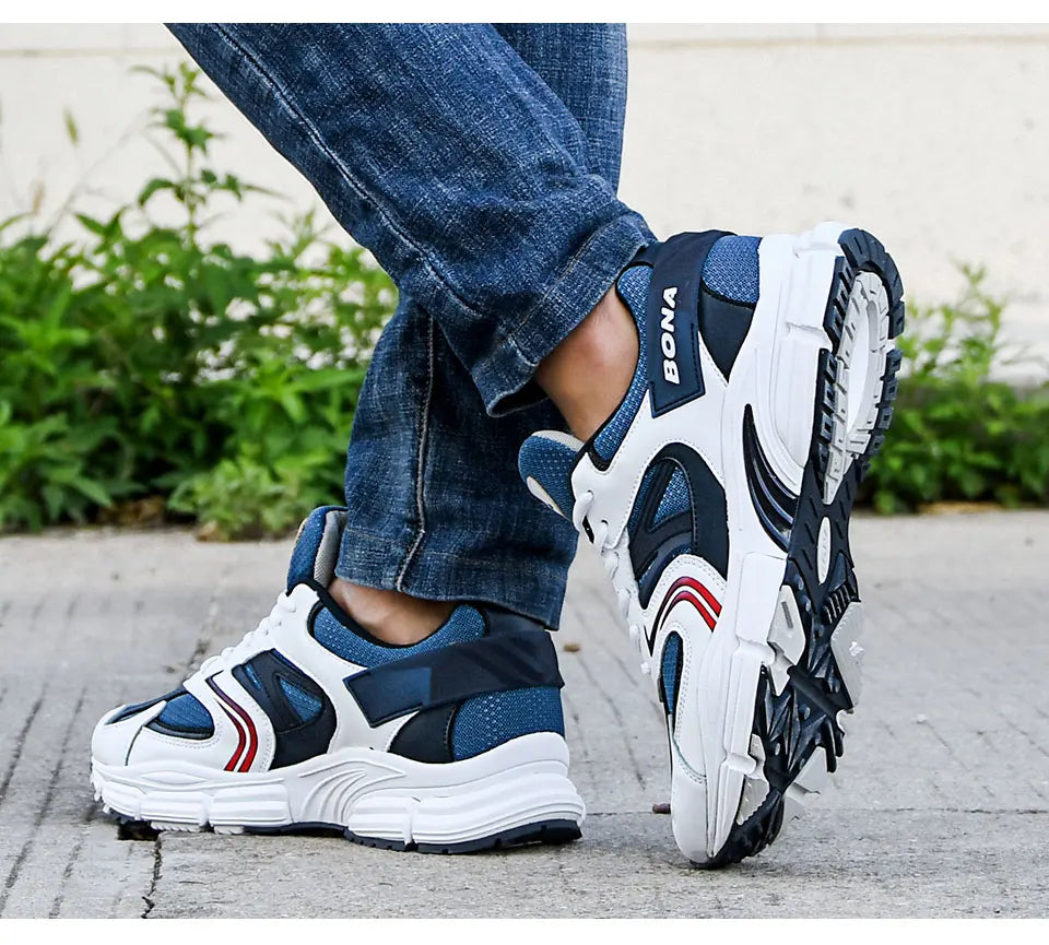 BONA New Designers Action leren mesh heren hardloopschoenen sneakers sportschoenen lichtgewicht antislip wandelschoenen voor buiten