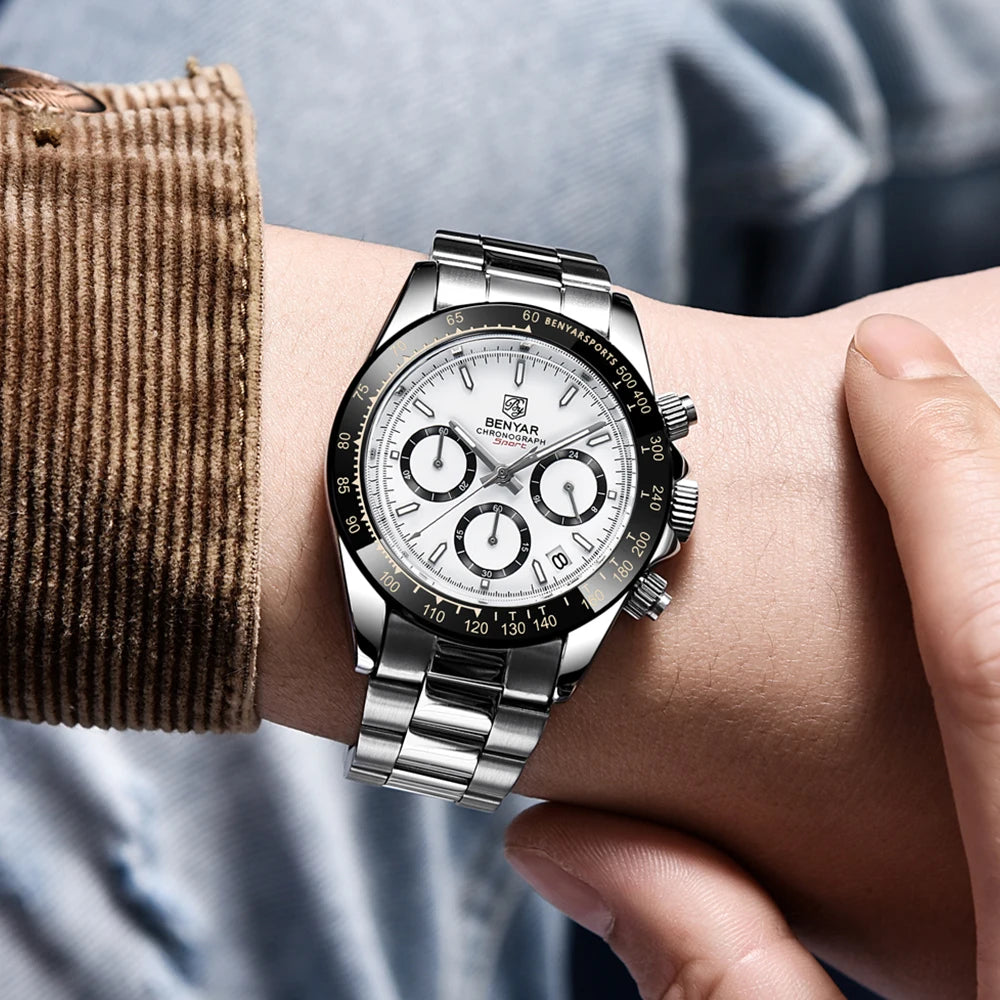 „BENYAR“ vyriški laikrodžiai – prabangus chronografas, sportinis modelis, atsparus vandeniui, pagamintas iš nerūdijančio plieno, su kvarciniu mechanizmu