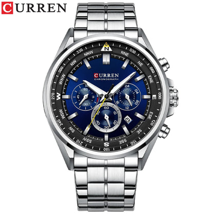 CURREN Men’s Watch – Trendy watch from a leading brand, luxury model, water-resistant, stainless steel, sporty style, quartz chronograph
