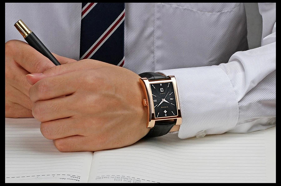 WWOOR Brand Classic Fashion Mens Rectangle Watches Male Gold Brown Leather Quartz Waterproof Wrist Watch For Men Calendar Clocks