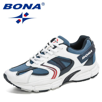 BONA New Designers Action leren mesh heren hardloopschoenen sneakers sportschoenen lichtgewicht antislip wandelschoenen voor buiten
