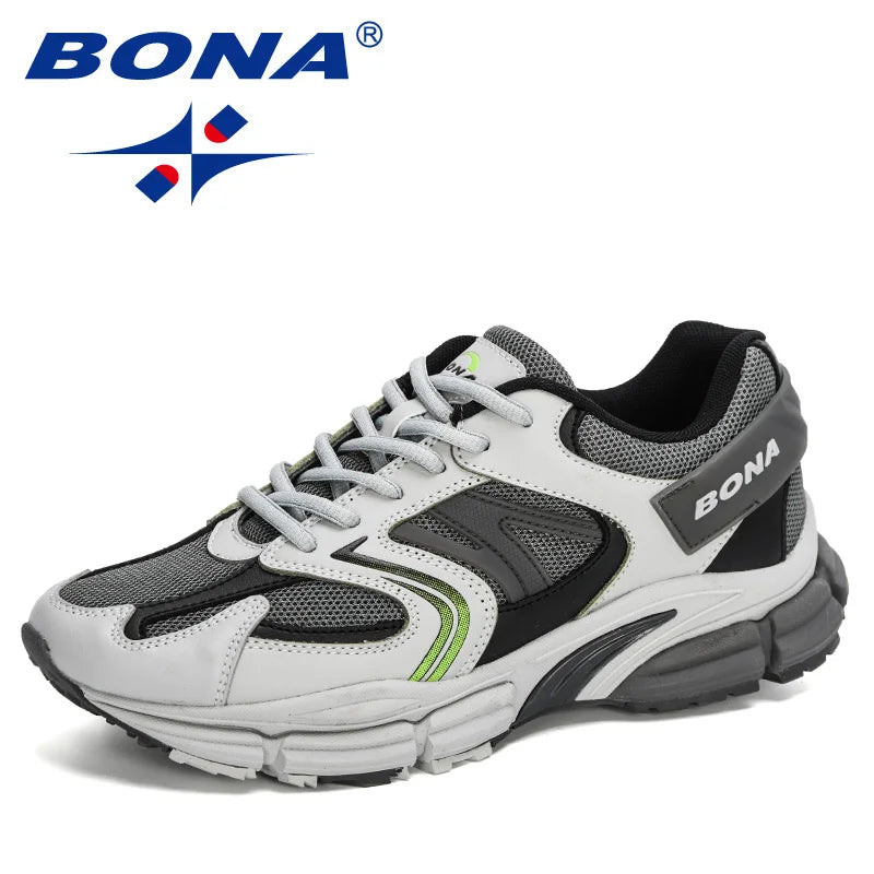 BONA New Designers Action leren mesh heren hardloopschoenen sneakers sportschoenen lichtgewicht antislip wandelschoenen voor buiten