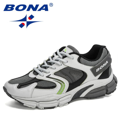 BONA New Designers Action leren mesh heren hardloopschoenen sneakers sportschoenen lichtgewicht antislip wandelschoenen voor buiten