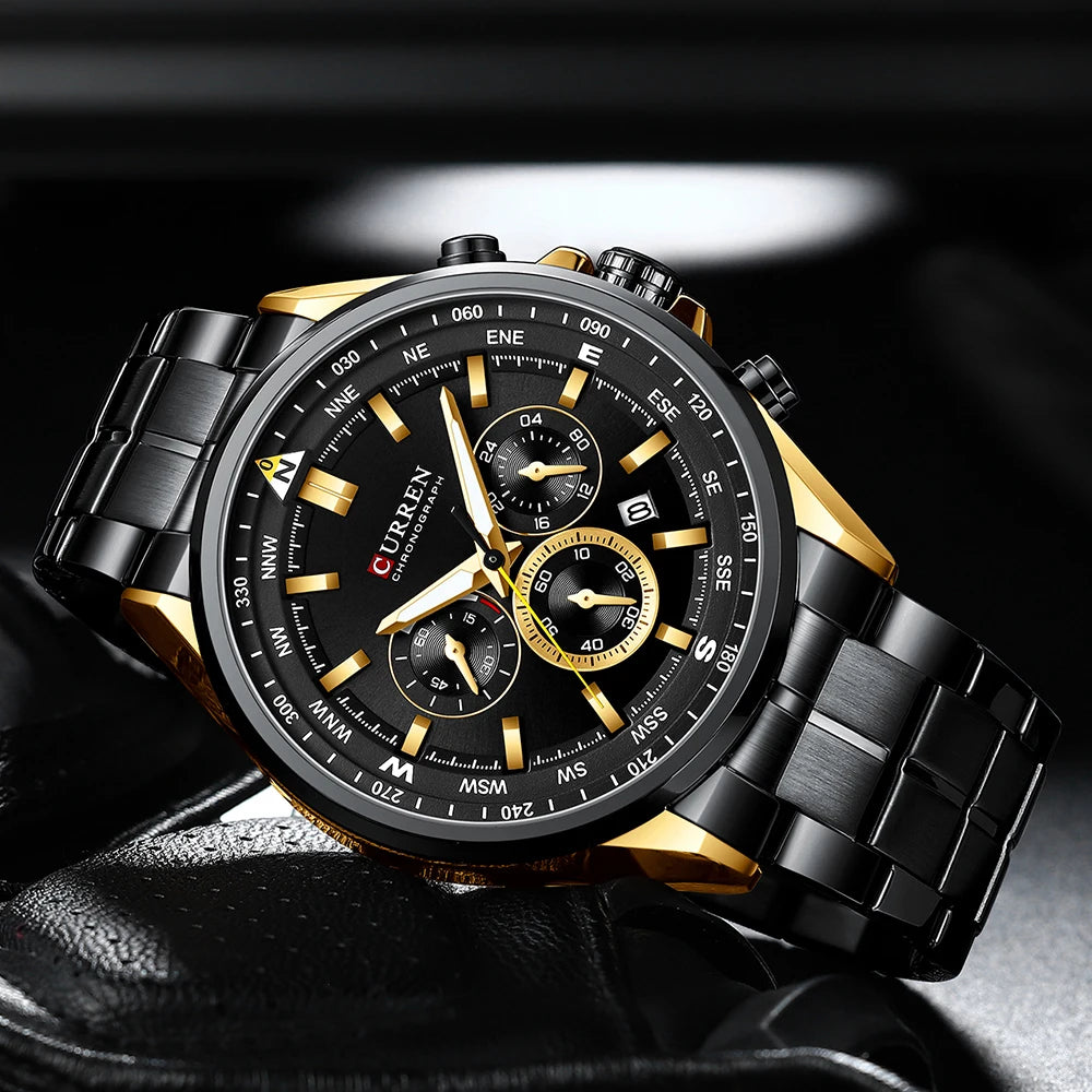 CURREN Men’s Watch – Trendy watch from a leading brand, luxury model, water-resistant, stainless steel, sporty style, quartz chronograph