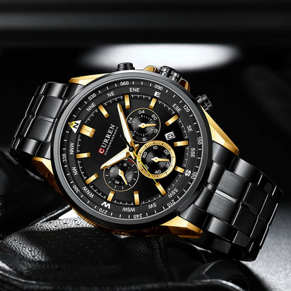 CURREN Men’s Watch – Trendy watch from a leading brand, luxury model, water-resistant, stainless steel, sporty style, quartz chronograph