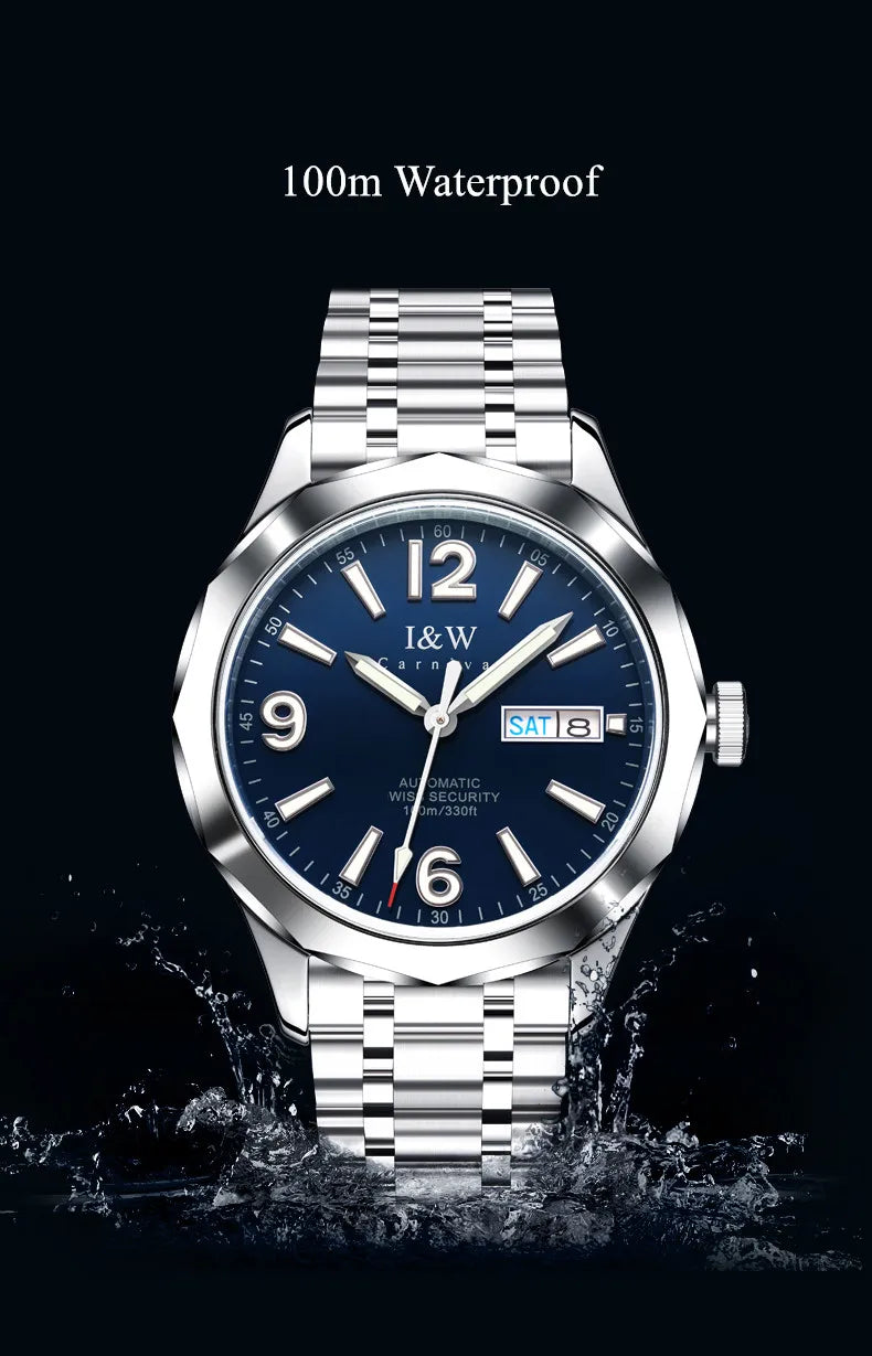 Reloj CARNIVAL para hombre de tungsteno, reloj mecánico de lujo con movimiento automático NH36, reloj de pulsera impermeable para hombre