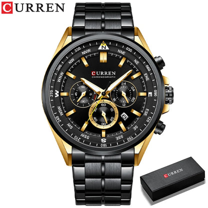 CURREN Men’s Watch – Trendy watch from a leading brand, luxury model, water-resistant, stainless steel, sporty style, quartz chronograph