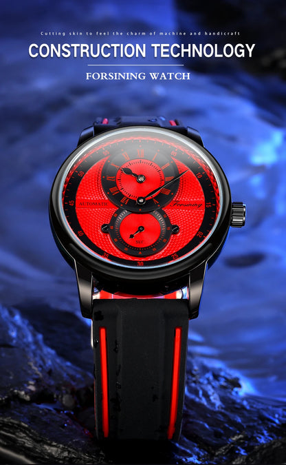 Men Wristwatch Blue White Dial Automatic Transparent Mechanical Watch Silicone Rubber Band Male Sport Clock Relogio Masculino