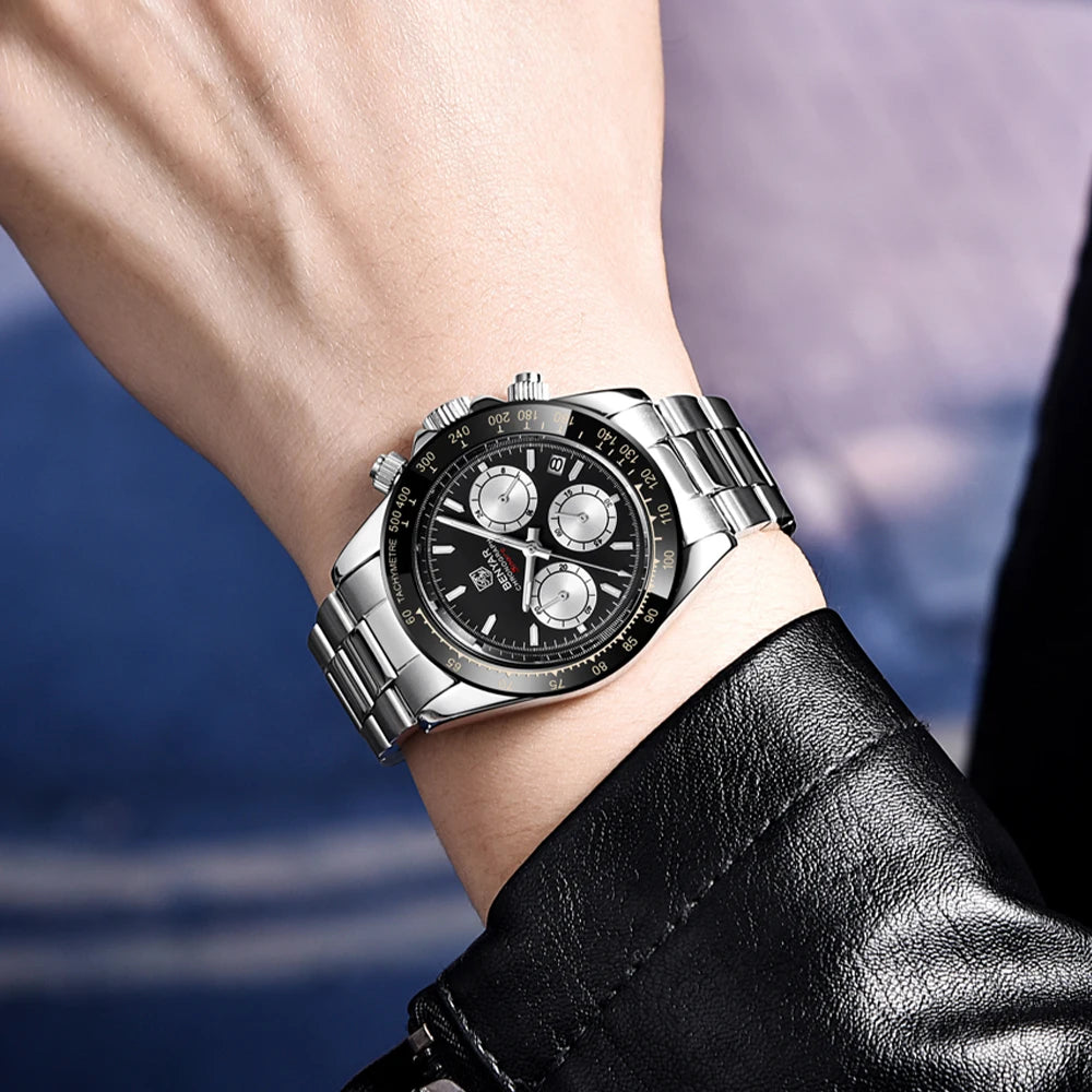 „BENYAR“ vyriški laikrodžiai – prabangus chronografas, sportinis modelis, atsparus vandeniui, pagamintas iš nerūdijančio plieno, su kvarciniu mechanizmu