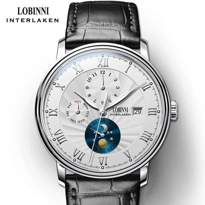 LOBINNI Men Watches Fashion Brand wrist watch Seagull Automatic Mechanical Clock Sapphire Moon Phase relogio masculino L1023B-2