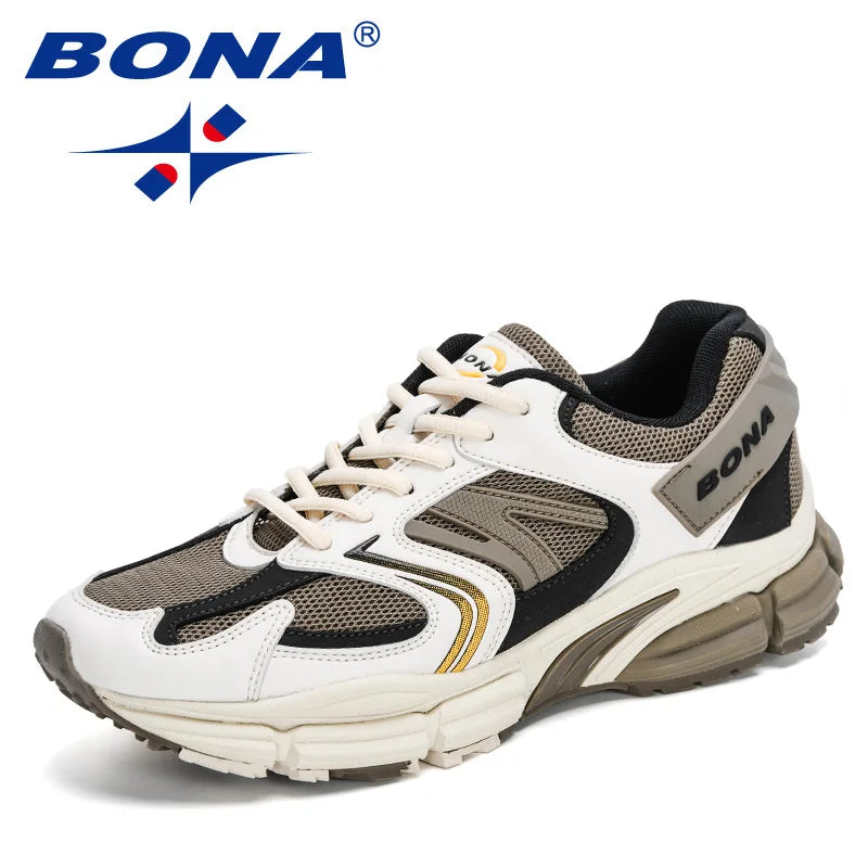 BONA New Designers Action leren mesh heren hardloopschoenen sneakers sportschoenen lichtgewicht antislip wandelschoenen voor buiten