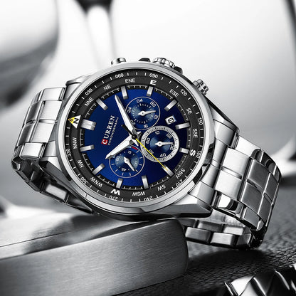 CURREN Men’s Watch – Trendy watch from a leading brand, luxury model, water-resistant, stainless steel, sporty style, quartz chronograph