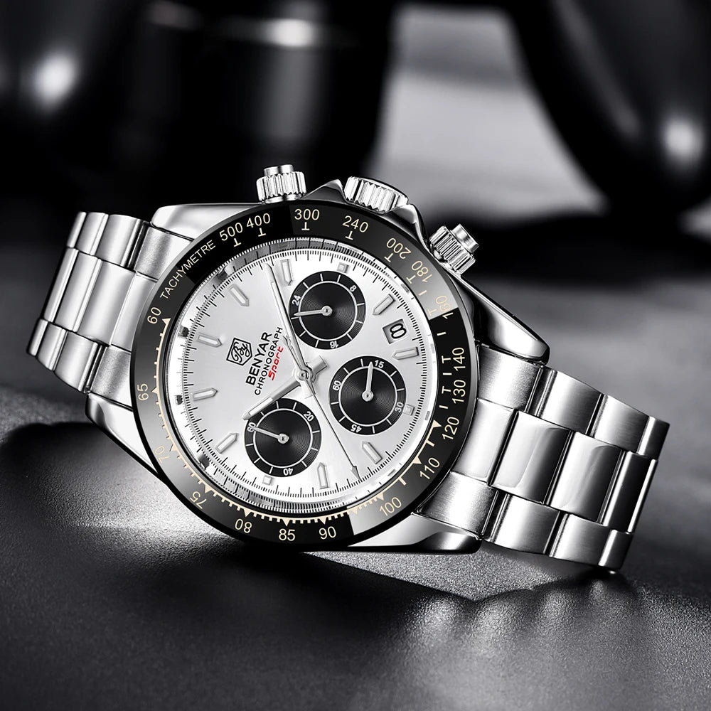 „BENYAR“ vyriški laikrodžiai – prabangus chronografas, sportinis modelis, atsparus vandeniui, pagamintas iš nerūdijančio plieno, su kvarciniu mechanizmu