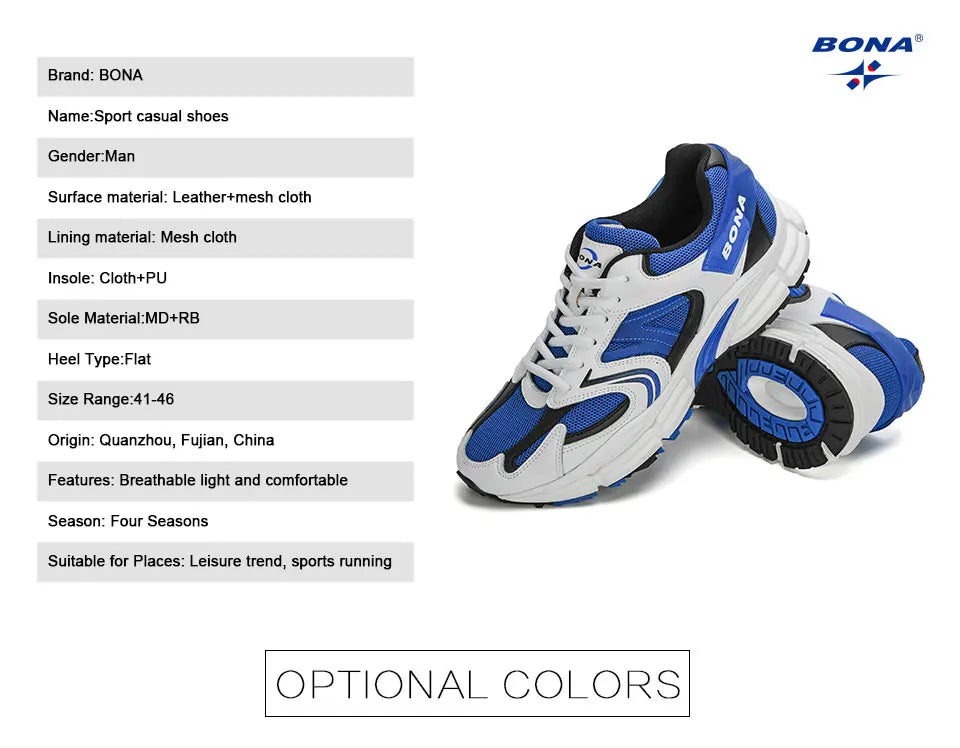 BONA New Designers Action leren mesh heren hardloopschoenen sneakers sportschoenen lichtgewicht antislip wandelschoenen voor buiten