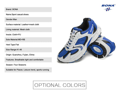 BONA New Designers Action leren mesh heren hardloopschoenen sneakers sportschoenen lichtgewicht antislip wandelschoenen voor buiten
