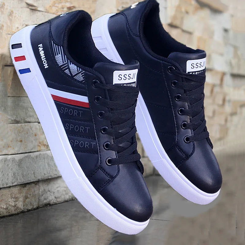 Męskie trampki codzienne, buty do skateboardingu, płaskie buty z PU, buty dla studentów, trampki outdoorowe, buty uliczne, sznurowane buty do chodzenia, rozmiar plus size 48
