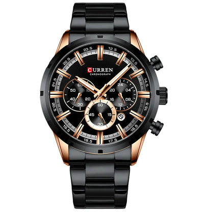 Herrenuhr CURREN – Sportlicher Luxus-Chronograph, Quarzwerk, komplett aus Edelstahl, wasserdicht