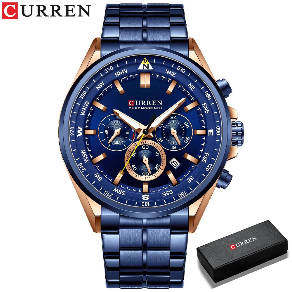 CURREN Men’s Watch – Trendy watch from a leading brand, luxury model, water-resistant, stainless steel, sporty style, quartz chronograph