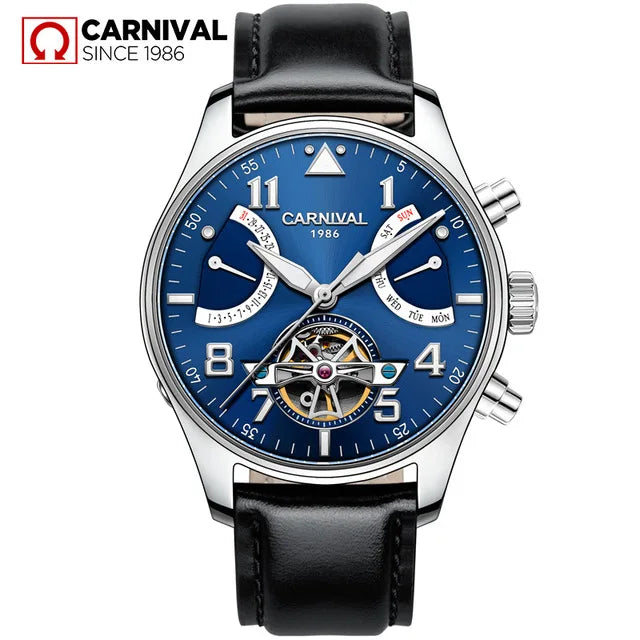 CARNIVAL Fashion Tourbillon Mechanical Watches for Man Automatic Watch Sapphire Waterproof Calendar Luminous Relogio Masculino