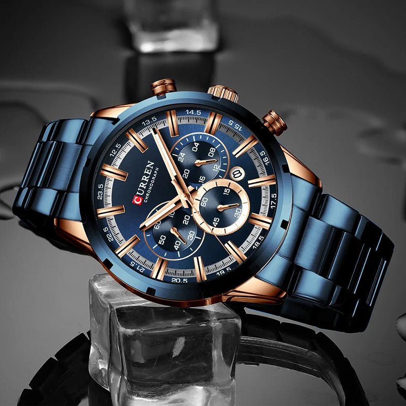 Herrenuhr CURREN – Sportlicher Luxus-Chronograph, Quarzwerk, komplett aus Edelstahl, wasserdicht