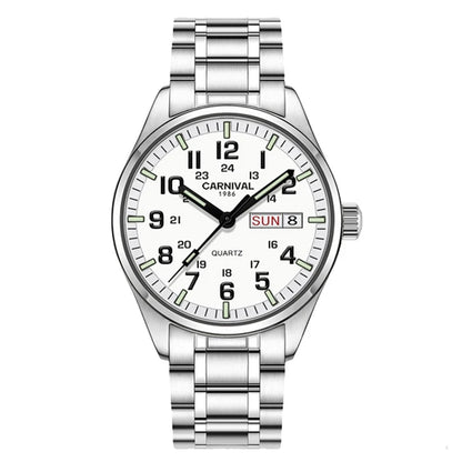 Orologio da uomo CARNIVAL Luxury Brand 8638 al quarzo, lancette luminose, impermeabile, in solido acciaio inossidabile