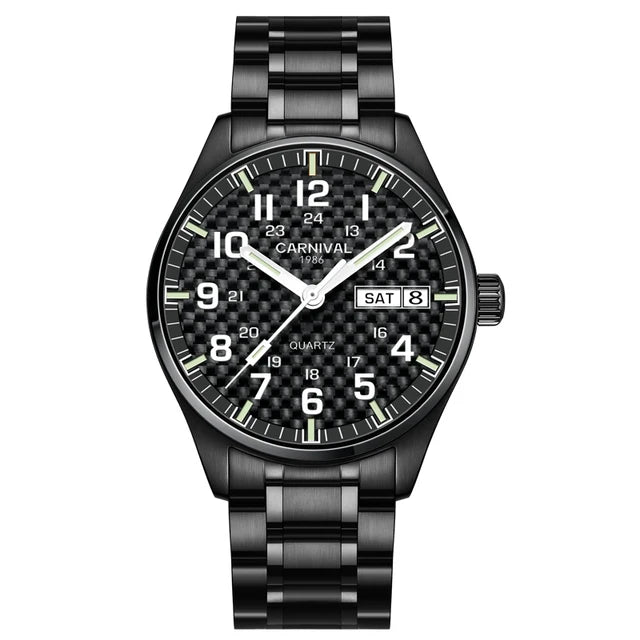 Orologio da uomo CARNIVAL Luxury Brand 8638 al quarzo, lancette luminose, impermeabile, in solido acciaio inossidabile