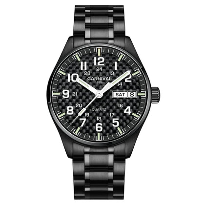 Orologio da uomo CARNIVAL Luxury Brand 8638 al quarzo, lancette luminose, impermeabile, in solido acciaio inossidabile
