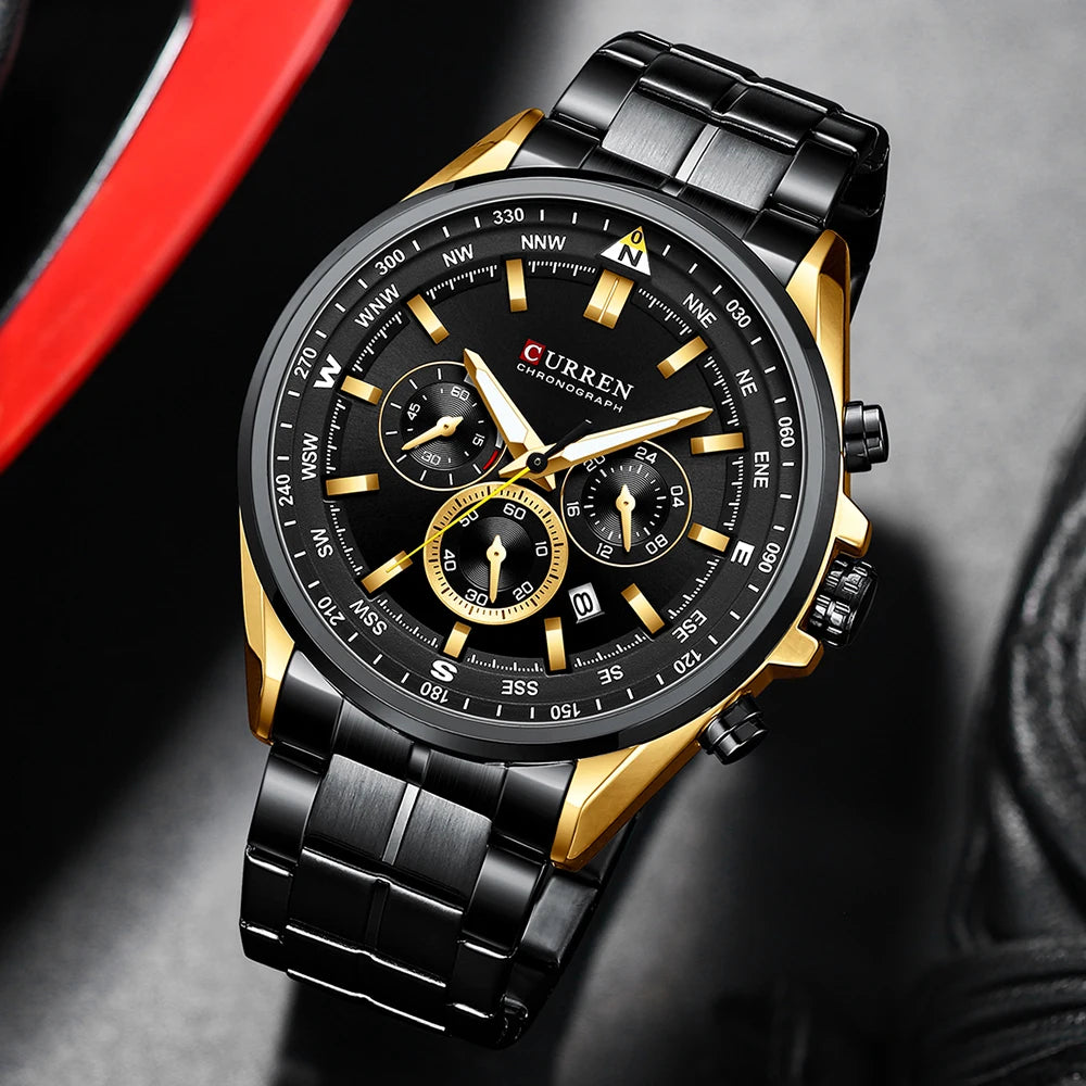 CURREN Men’s Watch – Trendy watch from a leading brand, luxury model, water-resistant, stainless steel, sporty style, quartz chronograph