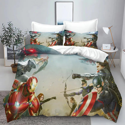 „The Avengers“ herojų antklodės užvalkalo ir pagalvės užvalkalo patalynės komplektas suaugusiesiems, berniukams ir mergaitėms, vaikų miegamojo dekoracija, viengulio, dvigulio ir didelio dydžio