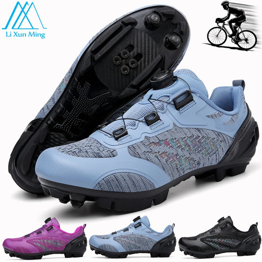 Zapatillas de ciclismo MTB para hombre y mujer T03 moradas, transpirables, de velocidad, con autocierre, para ciclismo de carretera, deporte al aire libre, competición y entrenamiento