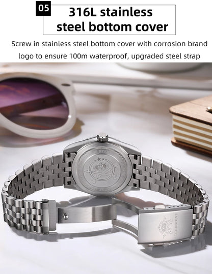 Reloj para hombre ADDIESDIVE AD2073, cristal de zafiro, 36mm, VH31, esfera sunburst, cuarzo, 10Bar, impermeable para buceo, luminoso