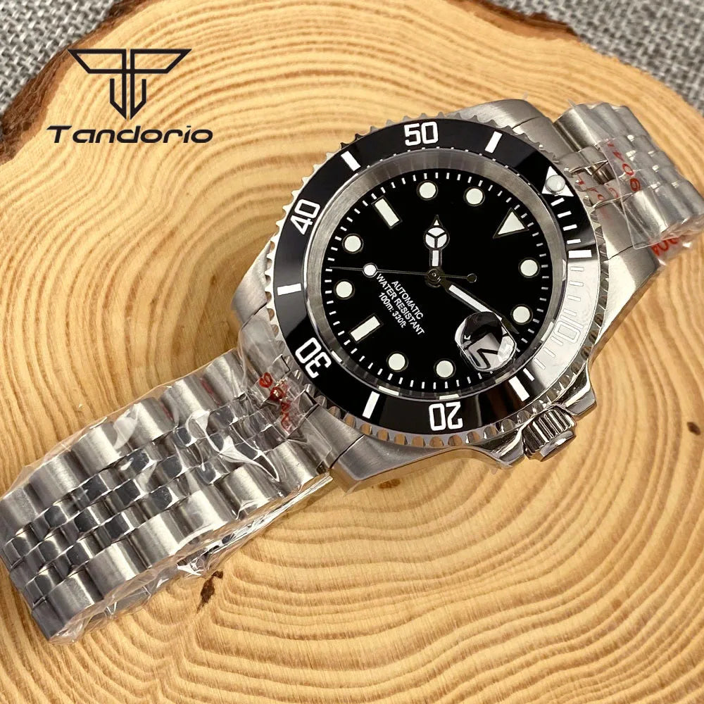 Tandorio 40mm Men's Automatic Watch Date Mechanical Miyota8215/PT5000 Movt Sapphire Business Waterproof Wristwatch Screw Crown
