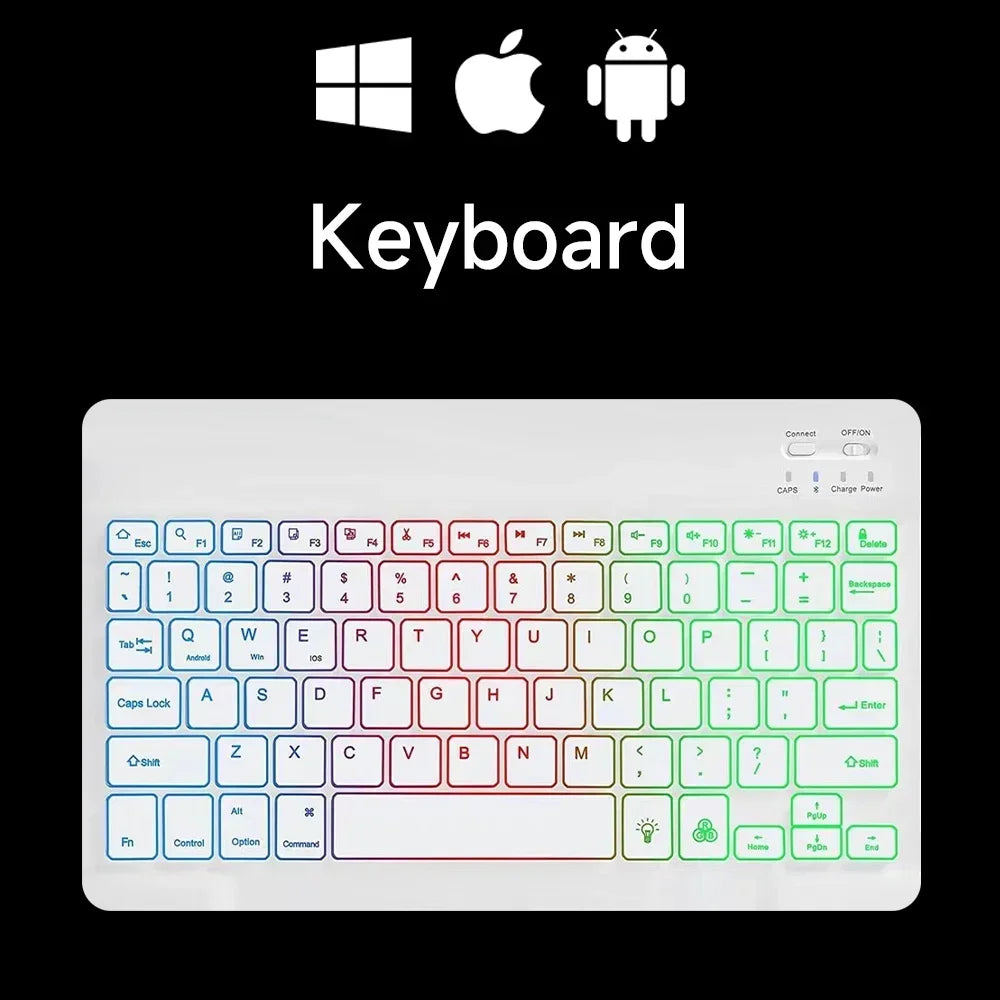 Mini-RGB-Tastatur mit Hintergrundbeleuchtung, 10 Zoll, Bluetooth, kabellose Maus, wiederaufladbar, für Spanisch, Russisch, Hebräisch, Koreanisch, Französisch, Arabisch, Portugal