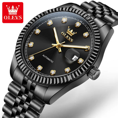 OLEVS New Automatic Watches Man Original Luxury Diamond Dial Stainless Steel Waterproof Auto Date Mechanical Watch for Men 6743