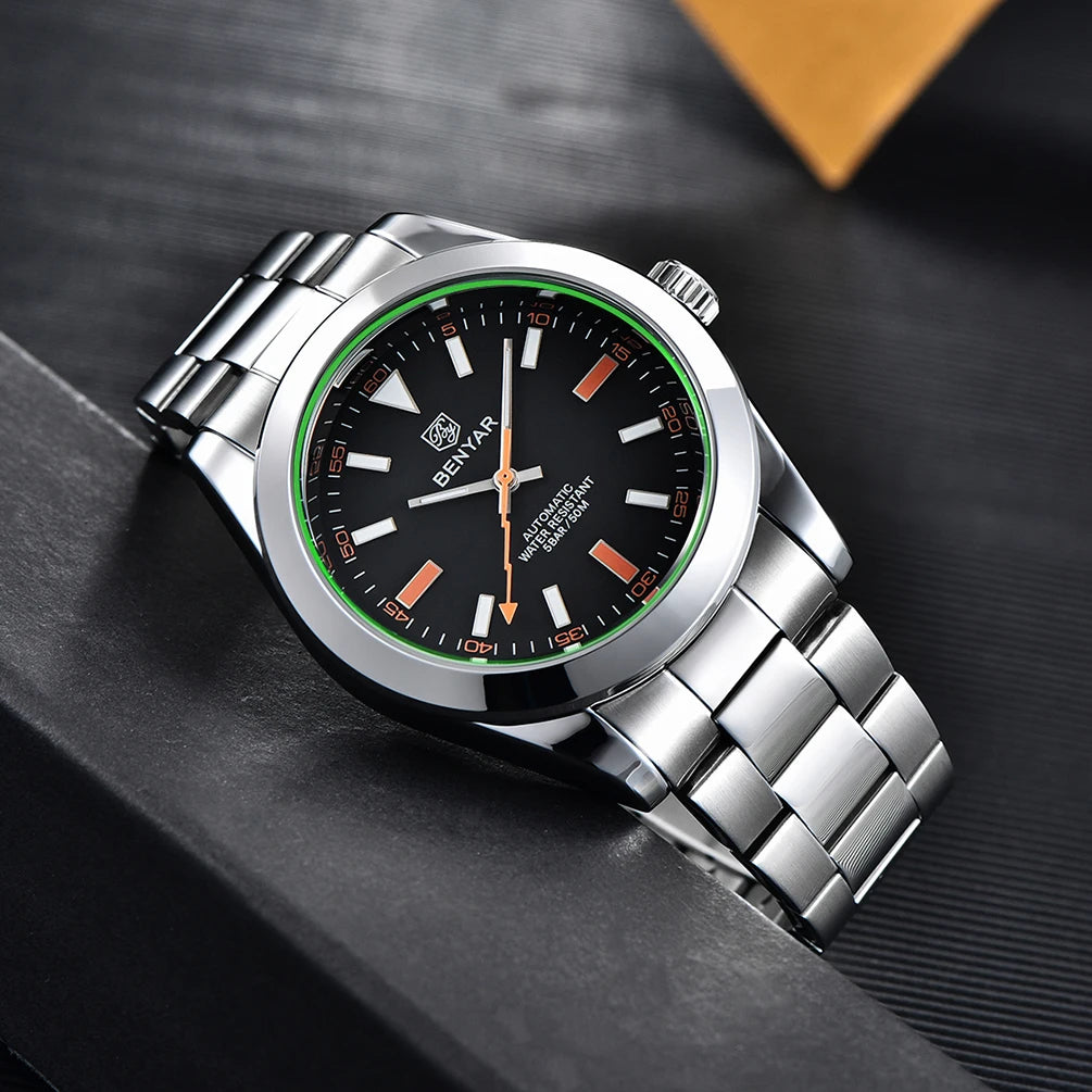 BENYAR – Nuovo orologio da uomo, marchio di lusso, orologio meccanico a carica automatica, impermeabile fino a 50 m, modello sportivo con lancette luminescenti