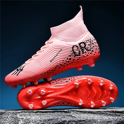 Chaussures de football professionnelles pour hommes/femmes, antidérapantes, à crampons FG, respirantes, chaussures d'entraînement à tige haute