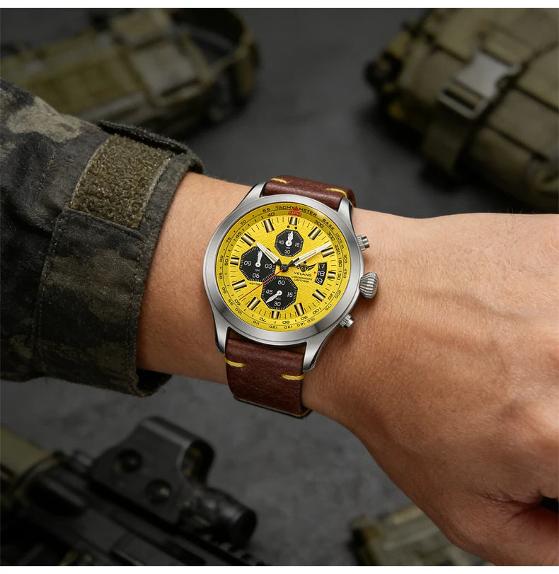 Zegarek kwarcowy męski YELANG V1029S 42mm, mechanizm Japan OS10, luminescencja T100, wodoodporność 100M, sportowy styl militarny, szafir