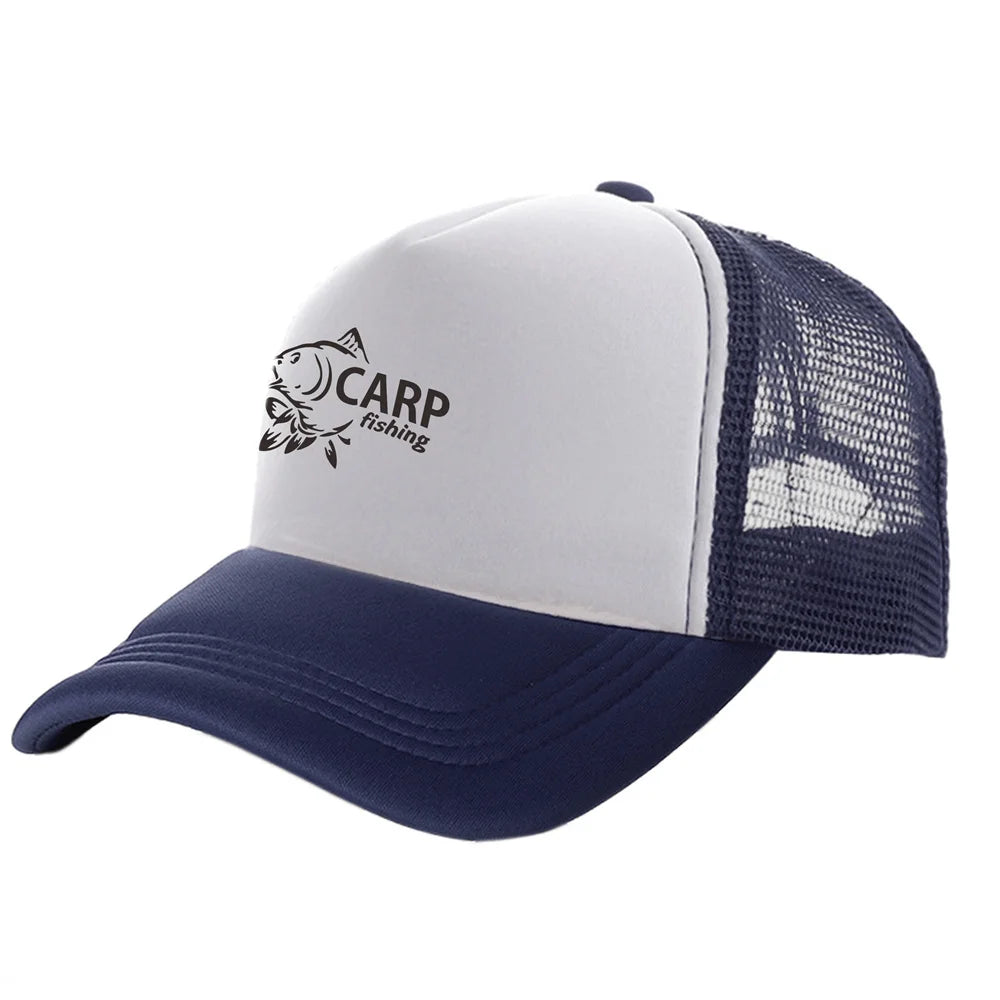 Pánske trucker čiapky s potlačou „Carp Fish“ – vtipné rybárske čiapky, baseballové čiapky, štýlové letné unisex čiapky zo sieťoviny MZ-169