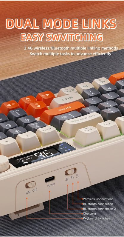 M96 Bluetooth-Tastatur Kabellose FREEWOLF Bildschirm-Gaming-Tastatur, elektronischer Bildschirm, Multi-Device-Verbindung, ergonomisches Gaming