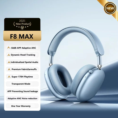 Cuffie wireless Picun F8 Pro ANC con head tracking, audio spaziale 3D, ANC -52dB, headset Bluetooth Hi-Fi, microfono HD ENC, app a bassa latenza
