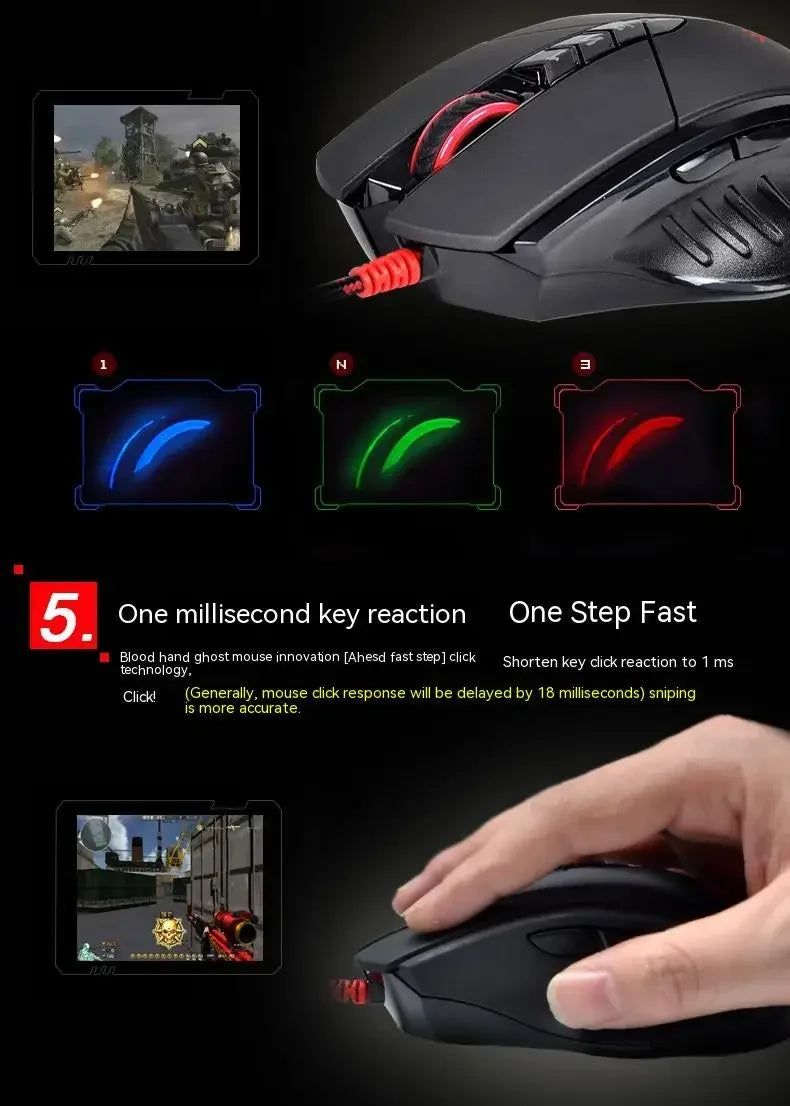 Káblová myš Bloody V7M RGB, ľahká ergonomická konštrukcia, 4000dpi, pre PC, kanceláriu, e-športy a gaming, s programovaním makier pre CF LOL CS