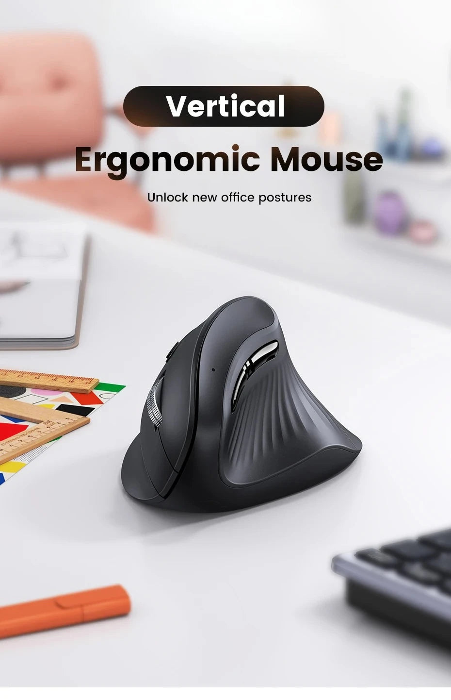 Langaton Bluetooth 5.0 2.4G -hiiri, ergonominen, 4000DPI, 6 hiljaista painiketta, MacBookille, tableteille, kannettaville tietokoneille ja PC:lle
