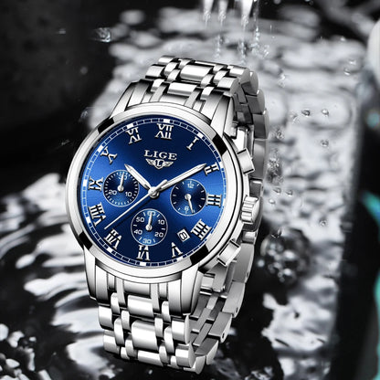 Pánske hodinky LIGE – luxusný chronograf, ležérny športový štýl, vodotesné, celokovové, quartzový strojček