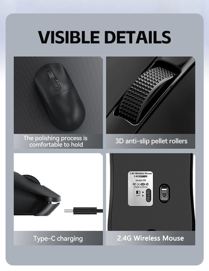 Mouse de gaming wireless Warvank X8, 500 mAh, reîncărcabil TYPE-C, mouse de birou potrivit pentru laptopuri și computere desktop