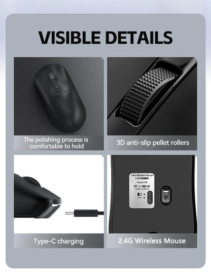 Mouse de gaming wireless Warvank X8, 500 mAh, reîncărcabil TYPE-C, mouse de birou potrivit pentru laptopuri și computere desktop