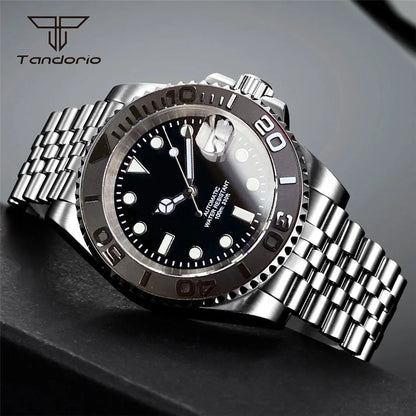 Tandorio 40mm Men's Automatic Watch Date Mechanical Miyota8215/PT5000 Movt Sapphire Business Waterproof Wristwatch Screw Crown
